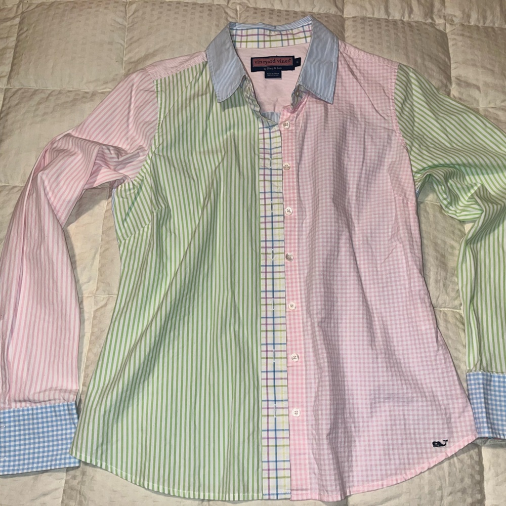 Vineyard Vines Mixed Media Striped Button-Up Shirt size 6 100% cotton - Picture 4 of 10